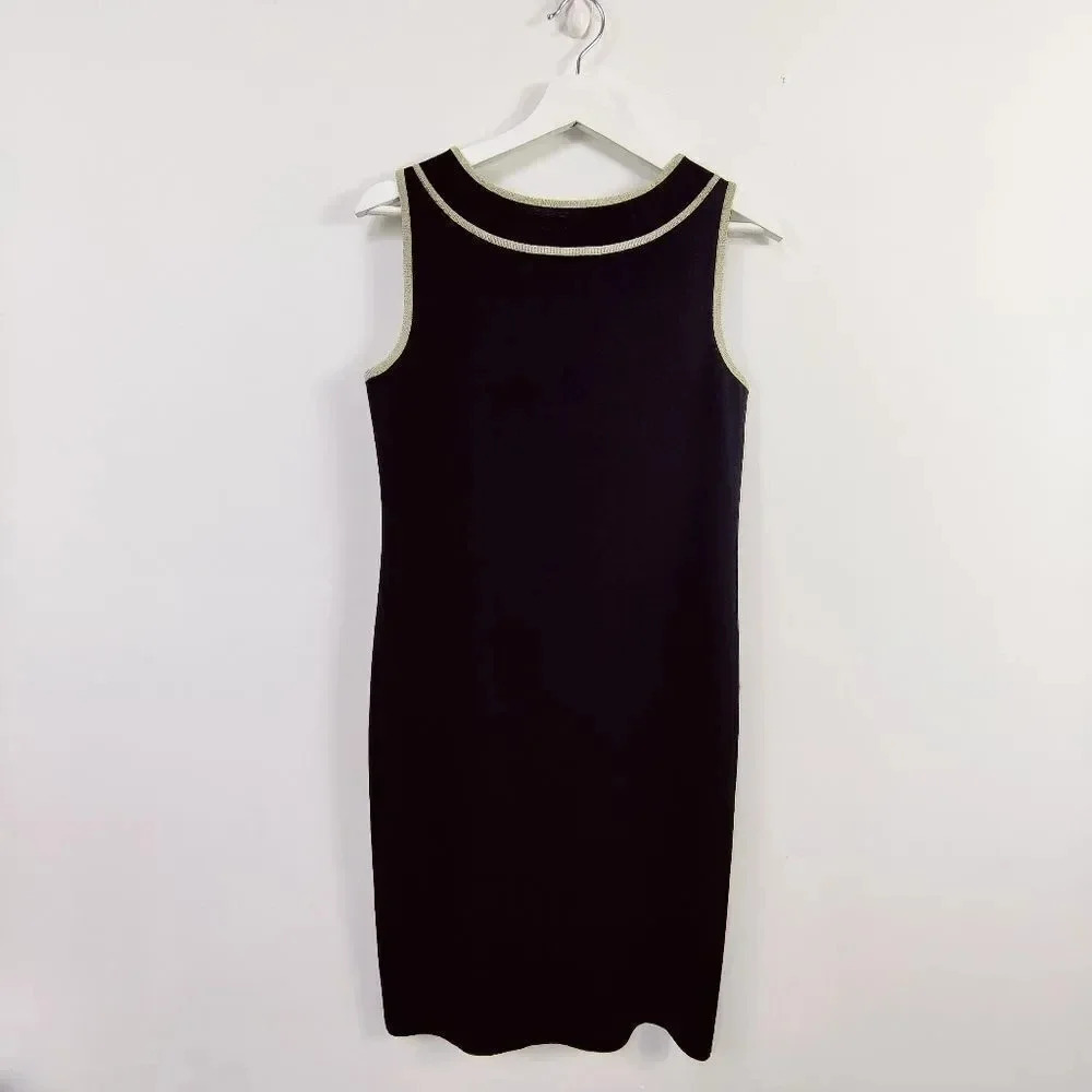 Misook luxury knit black sheath dress with gold neckline accents size small - Picture 7 of 12